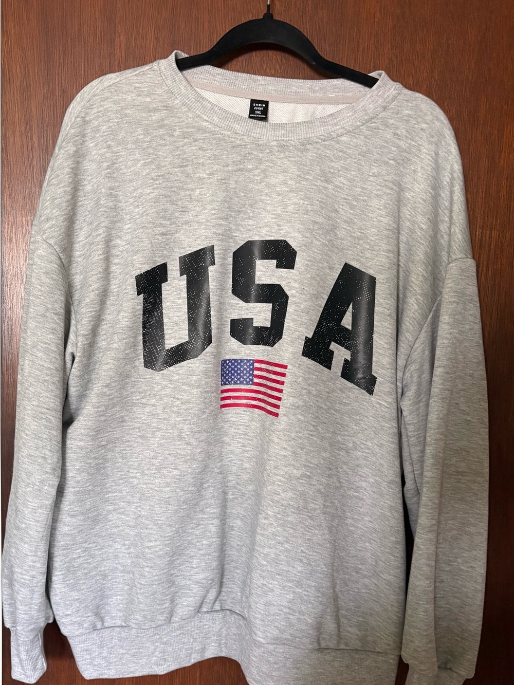 SHEIN Gray Crewneck Sweatshirt with USA Graphic and Flag - Size 1X